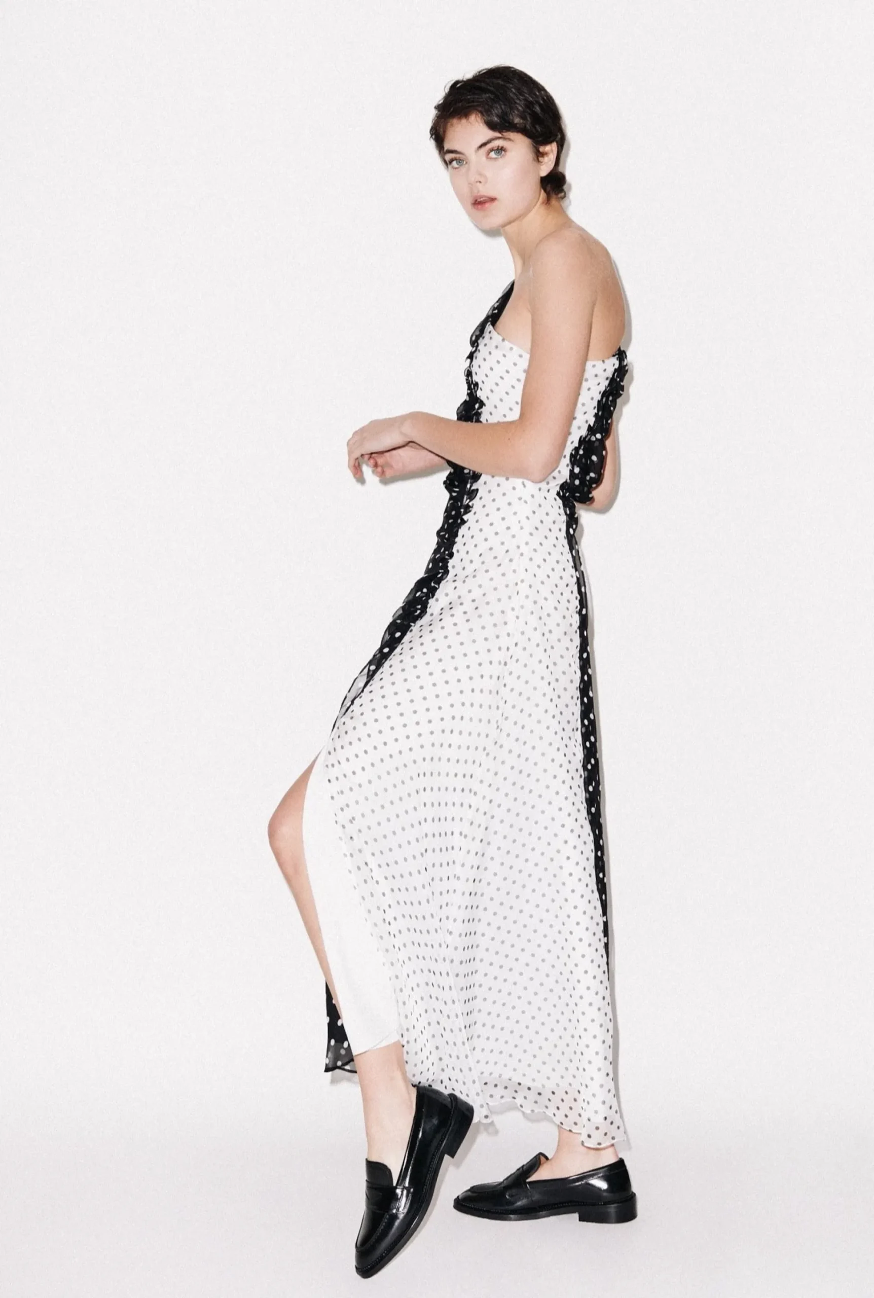 House of Holland One Shoulder Polka Gathered Dress