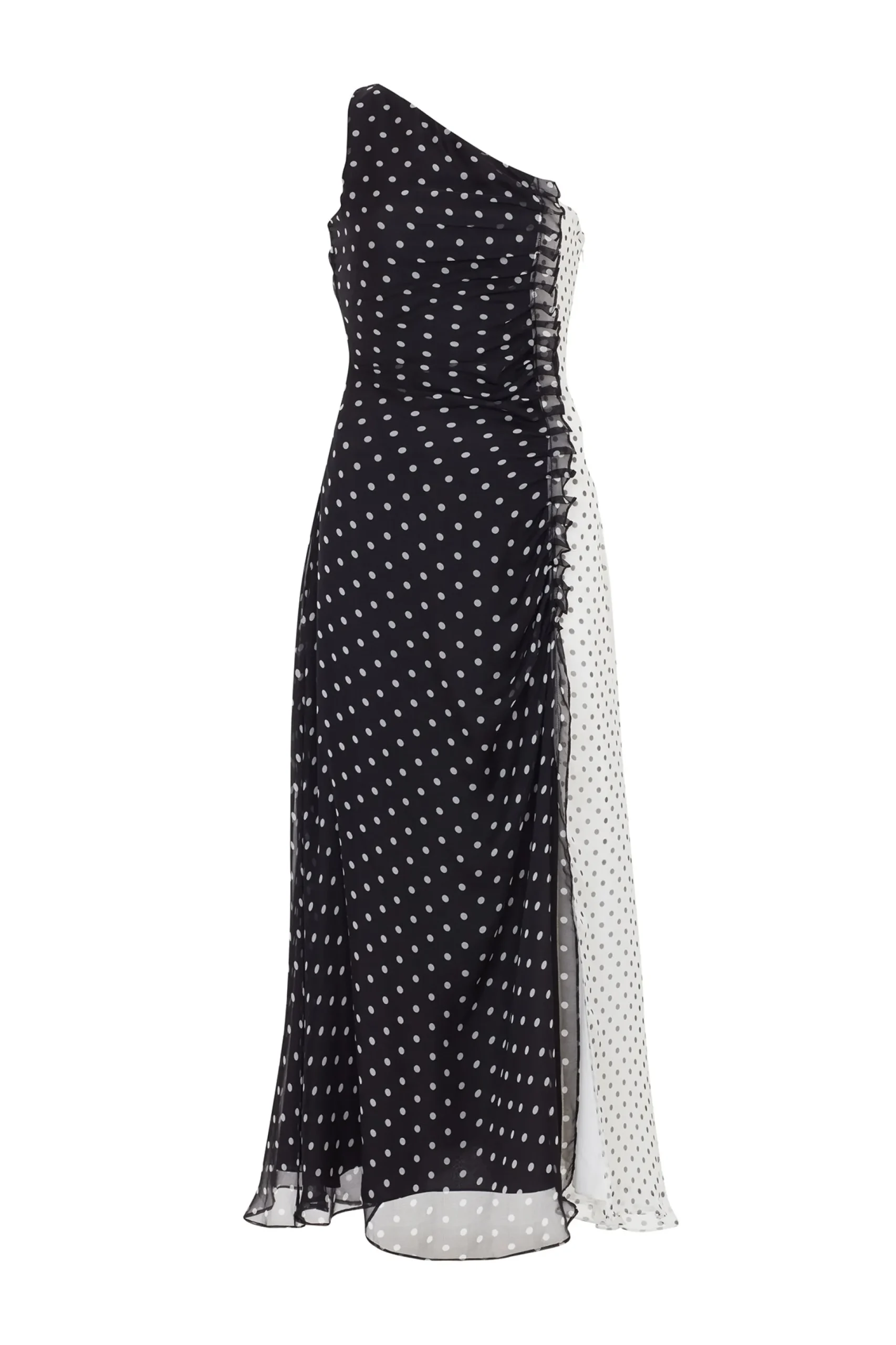 House of Holland One Shoulder Polka Gathered Dress