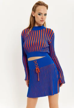 House Of Holland Orange And Blue Knitted Mini Skirt