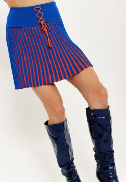 House Of Holland Orange And Blue Knitted Mini Skirt