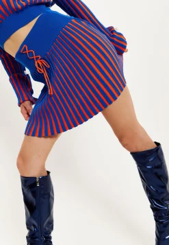 House Of Holland Orange And Blue Knitted Mini Skirt