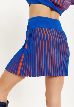 House Of Holland Orange And Blue Knitted Mini Skirt