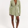 House of Holland Oversized Green Stripe Belted Blazer