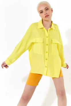 House of Holland Oversized Yellow Shirt with Large Utility Pockets