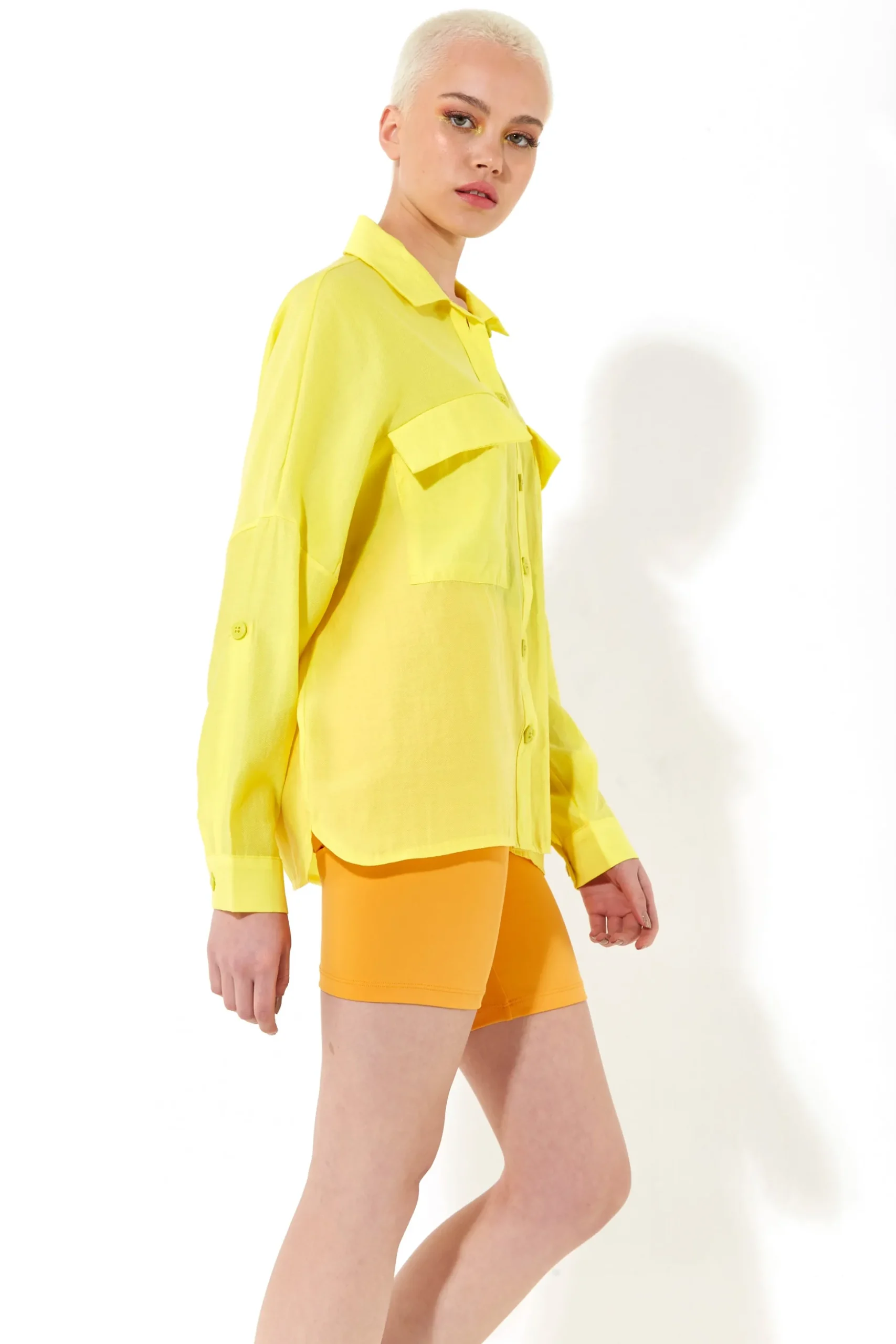 House of Holland Oversized Yellow Shirt with Large Utility Pockets