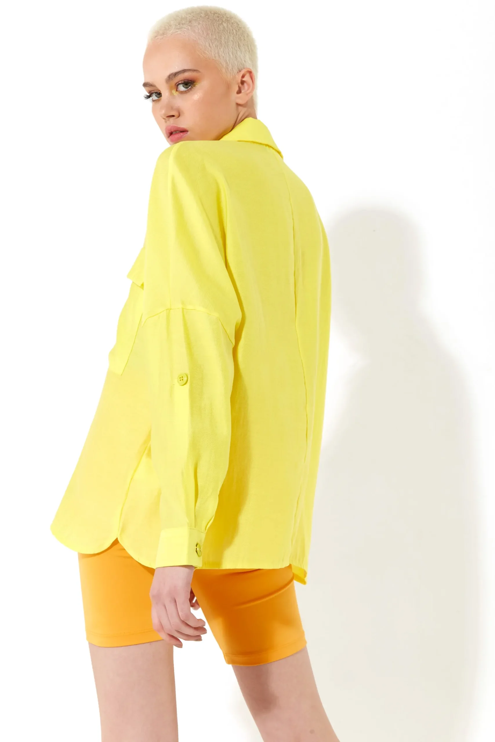 House of Holland Oversized Yellow Shirt with Large Utility Pockets