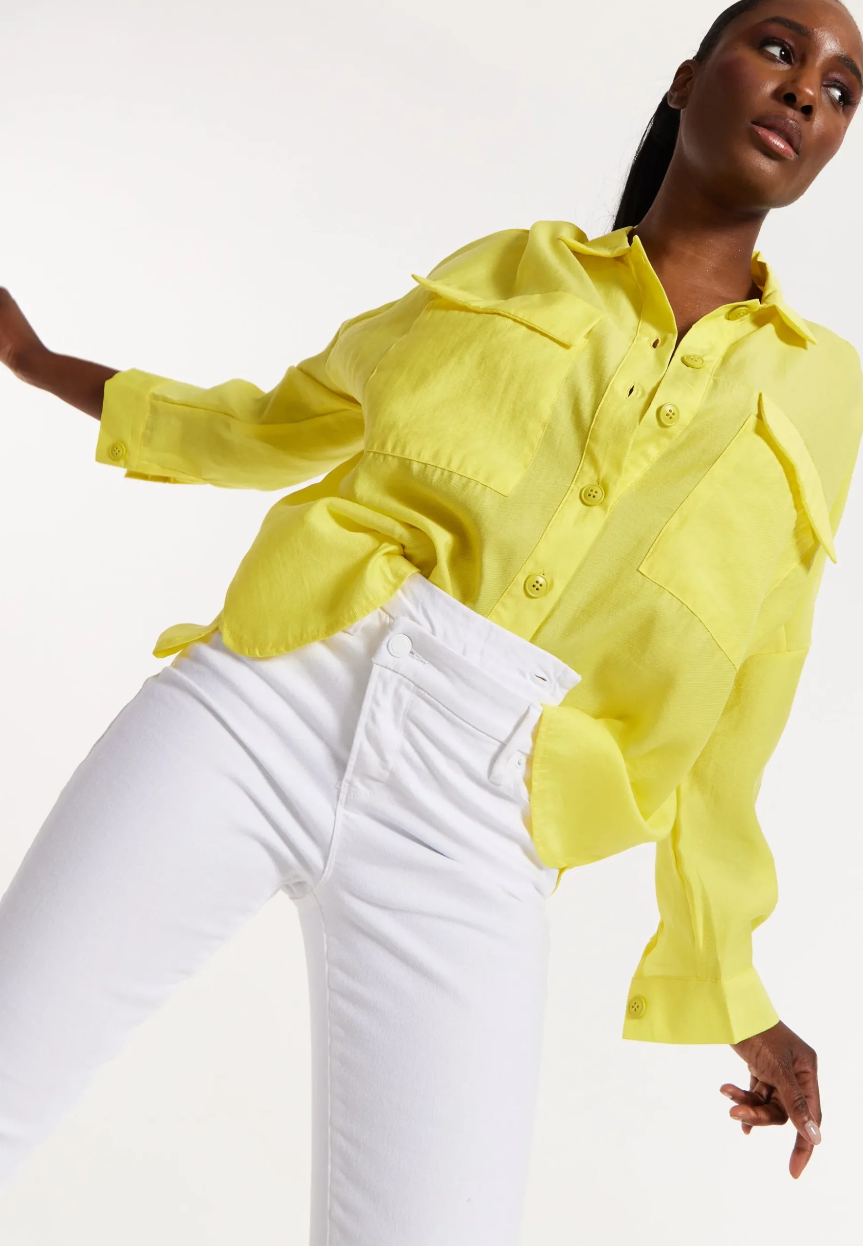House of Holland Oversized Yellow Shirt with Large Utility Pockets