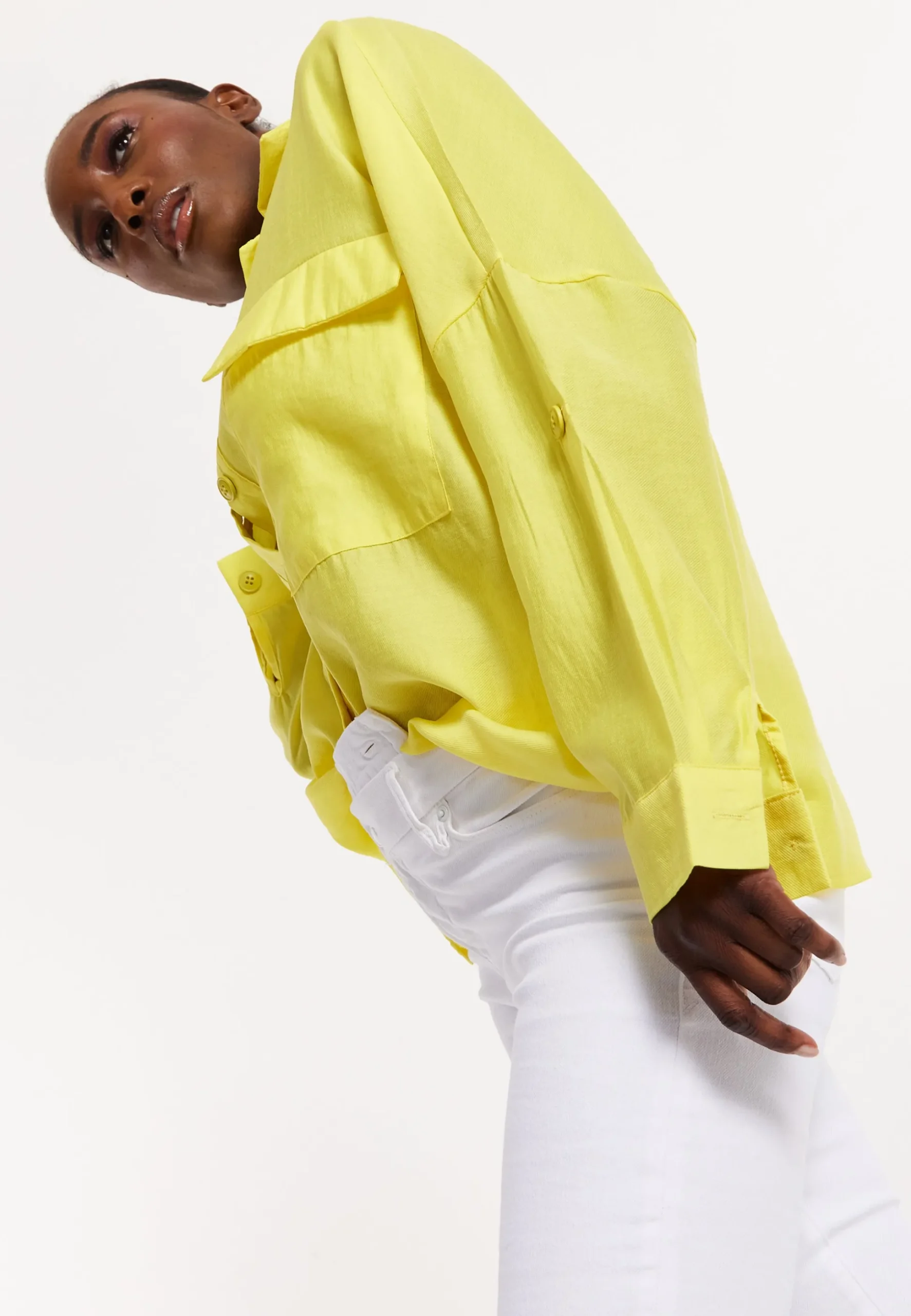 House of Holland Oversized Yellow Shirt with Large Utility Pockets