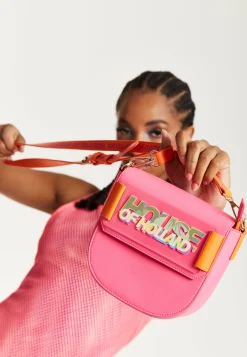 House Of Holland Pink and Orange Crossbody Bag With Logo Printed Acryl