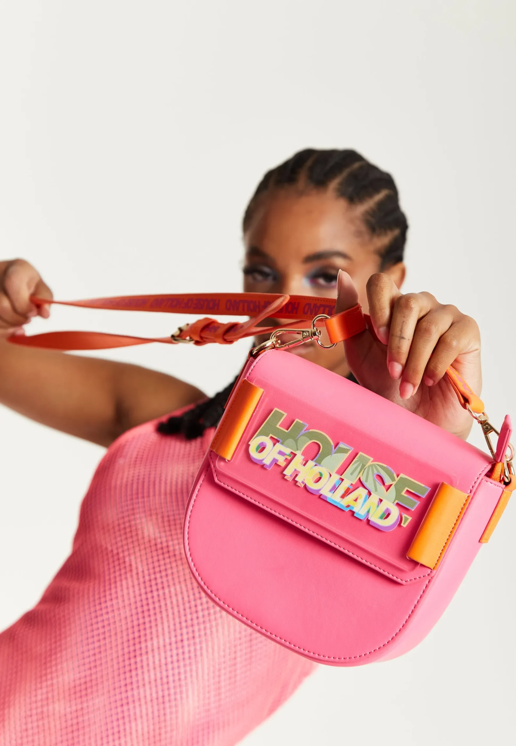 House Of Holland Pink and Orange Crossbody Bag With Logo Printed Acryl