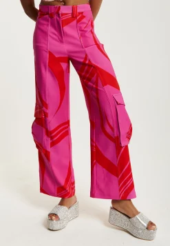 House of Holland Pink and Red Cargo Pants With Side Pockets