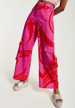 House of Holland Pink and Red Cargo Pants With Side Pockets