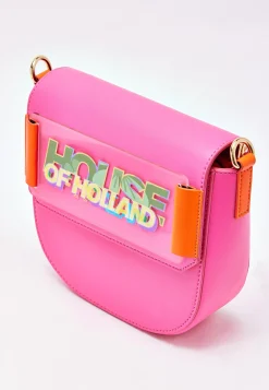 House Of Holland Pink and Orange Crossbody Bag With Logo Printed Acryl