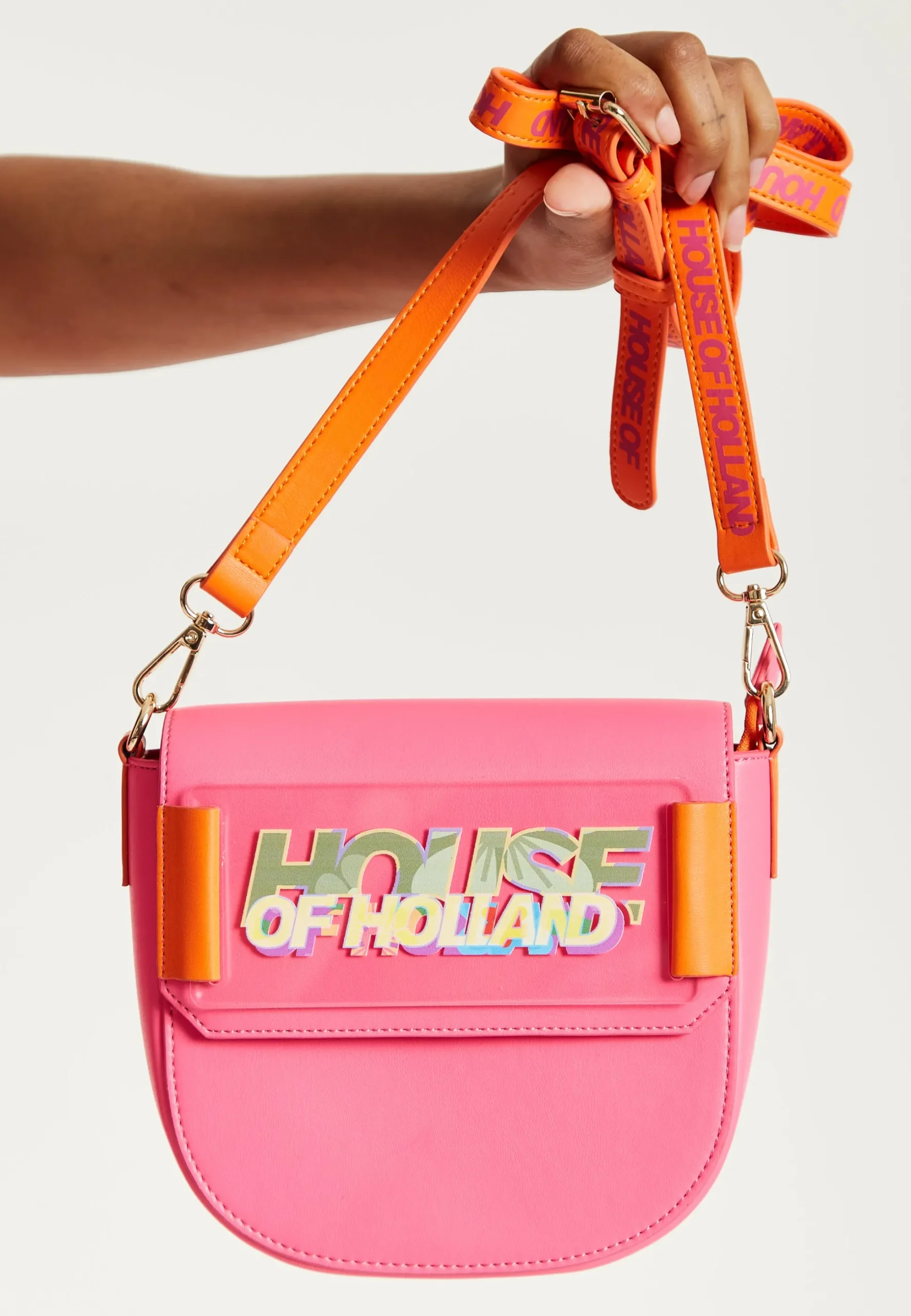 House Of Holland Pink and Orange Crossbody Bag With Logo Printed Acryl