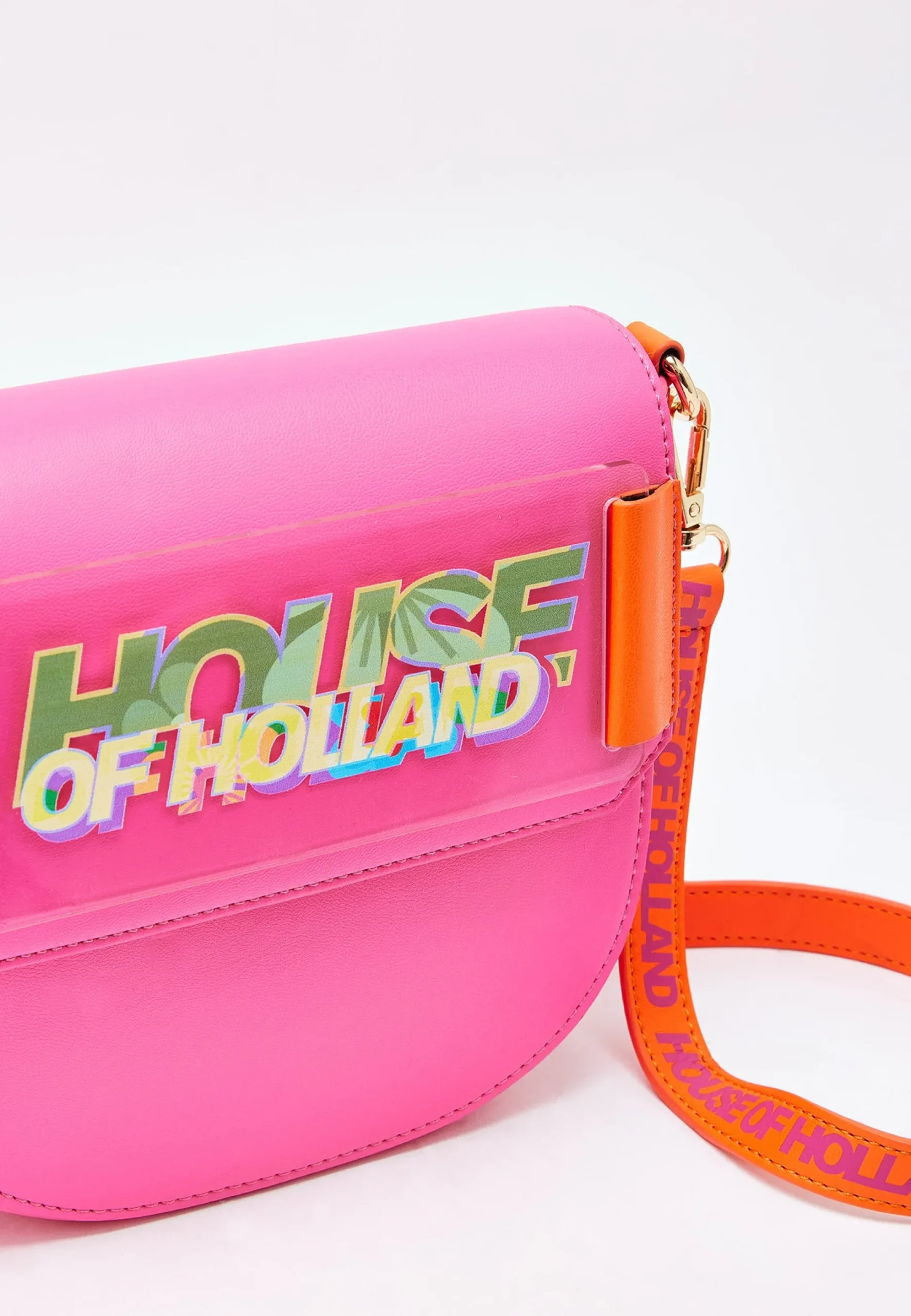 House Of Holland Pink and Orange Crossbody Bag With Logo Printed Acryl