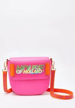 House Of Holland Pink and Orange Crossbody Bag With Logo Printed Acryl