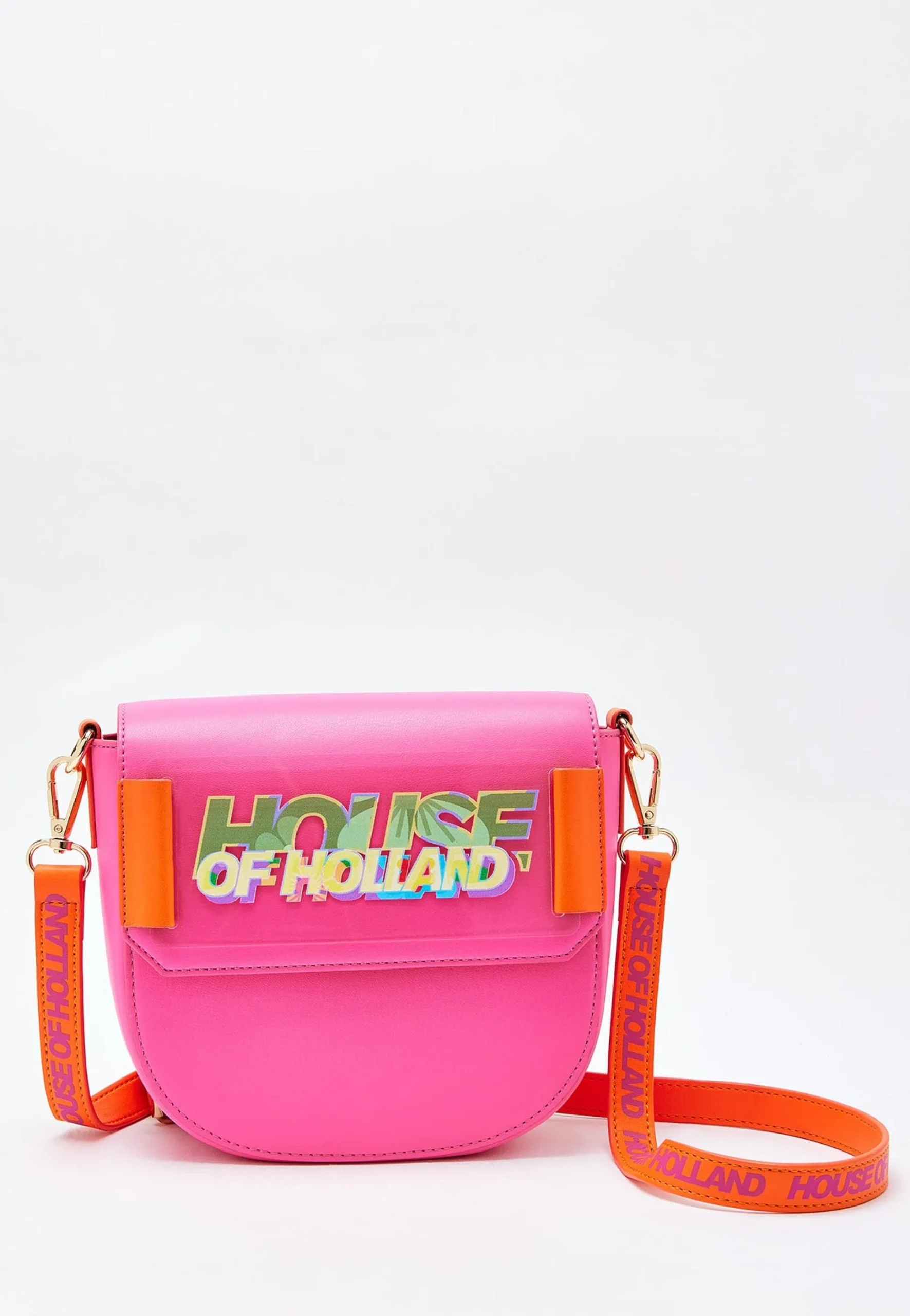 House Of Holland Pink and Orange Crossbody Bag With Logo Printed Acryl