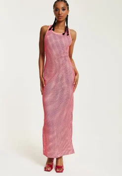 House Of Holland Pink Fishnet Maxi Dress