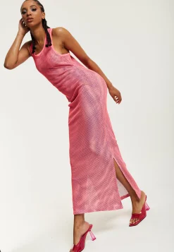 House Of Holland Pink Fishnet Maxi Dress
