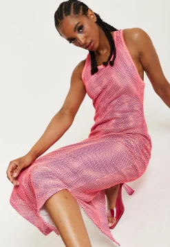 House Of Holland Pink Fishnet Maxi Dress