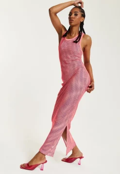 House Of Holland Pink Fishnet Maxi Dress
