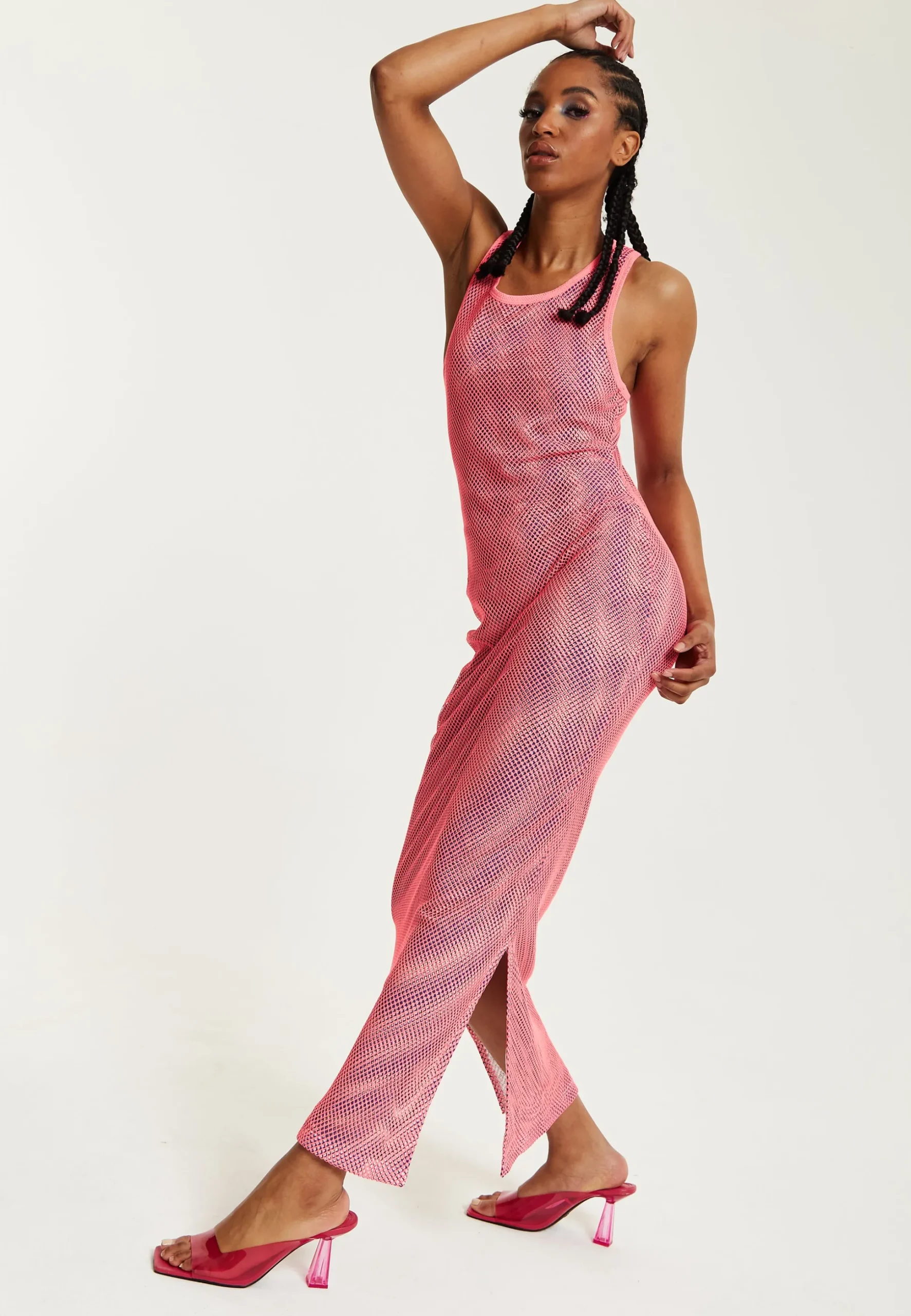 House Of Holland Pink Fishnet Maxi Dress