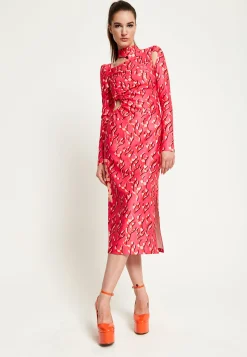 House Of Holland Pink Flame Clashing Colours Midi Dress With Cut Out D