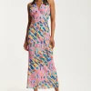House of Holland Pink Maxi Dress With Multicolour Rainbow Print