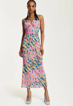 House of Holland Pink Maxi Dress With Multicolour Rainbow Print