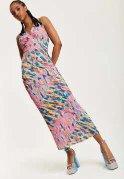 House of Holland Pink Maxi Dress With Multicolour Rainbow Print