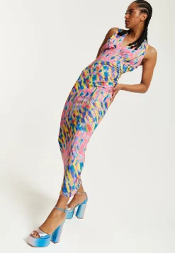 House of Holland Pink Maxi Dress With Multicolour Rainbow Print