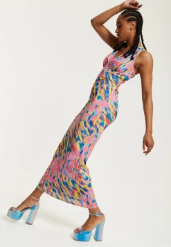 House of Holland Pink Maxi Dress With Multicolour Rainbow Print
