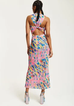 House of Holland Pink Maxi Dress With Multicolour Rainbow Print