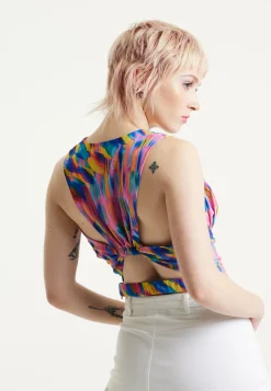 House of Holland Pink Top With Multicolour Rainbow Print