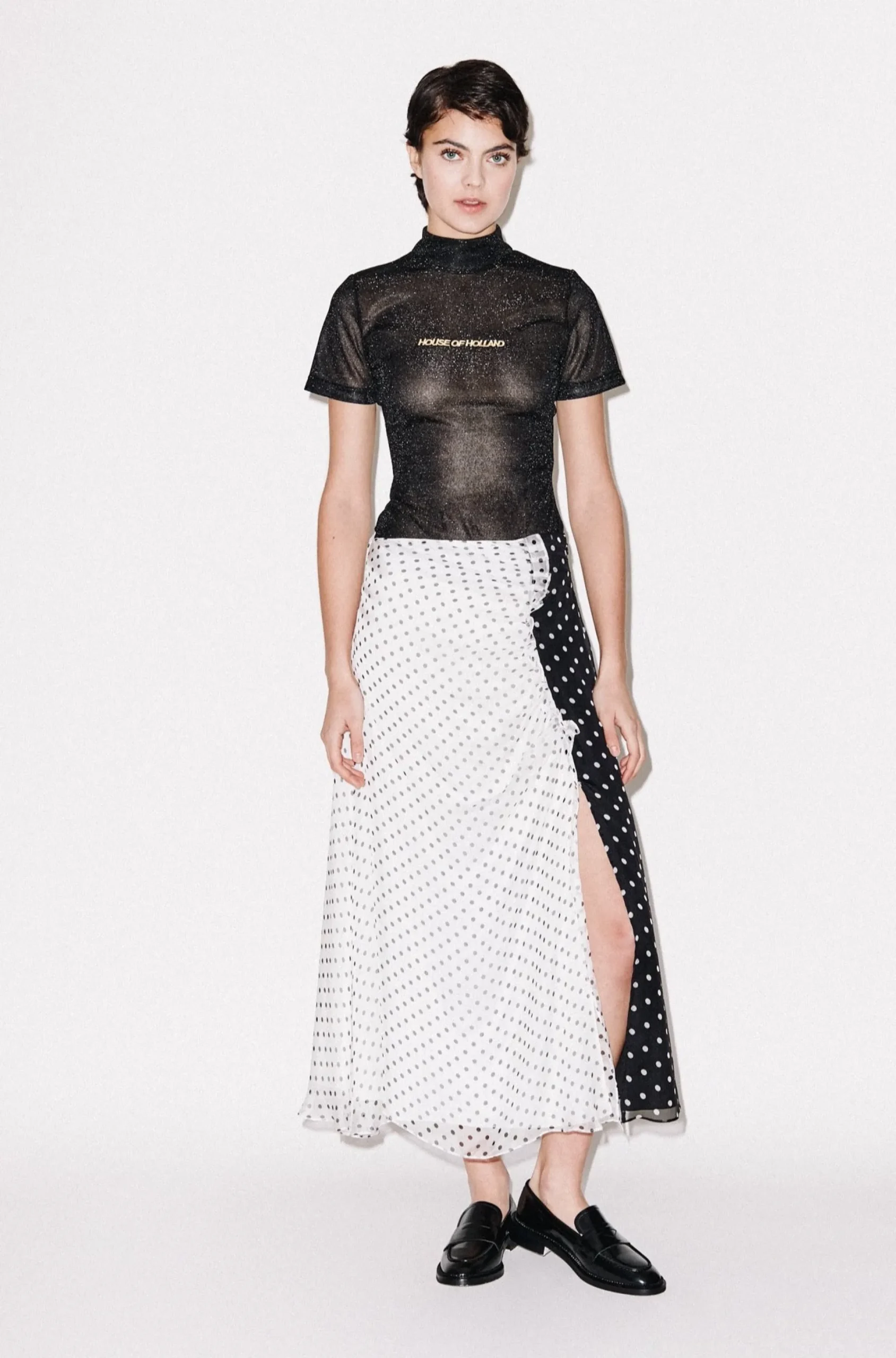 House of Holland Polka Gathered Midi Skirt
