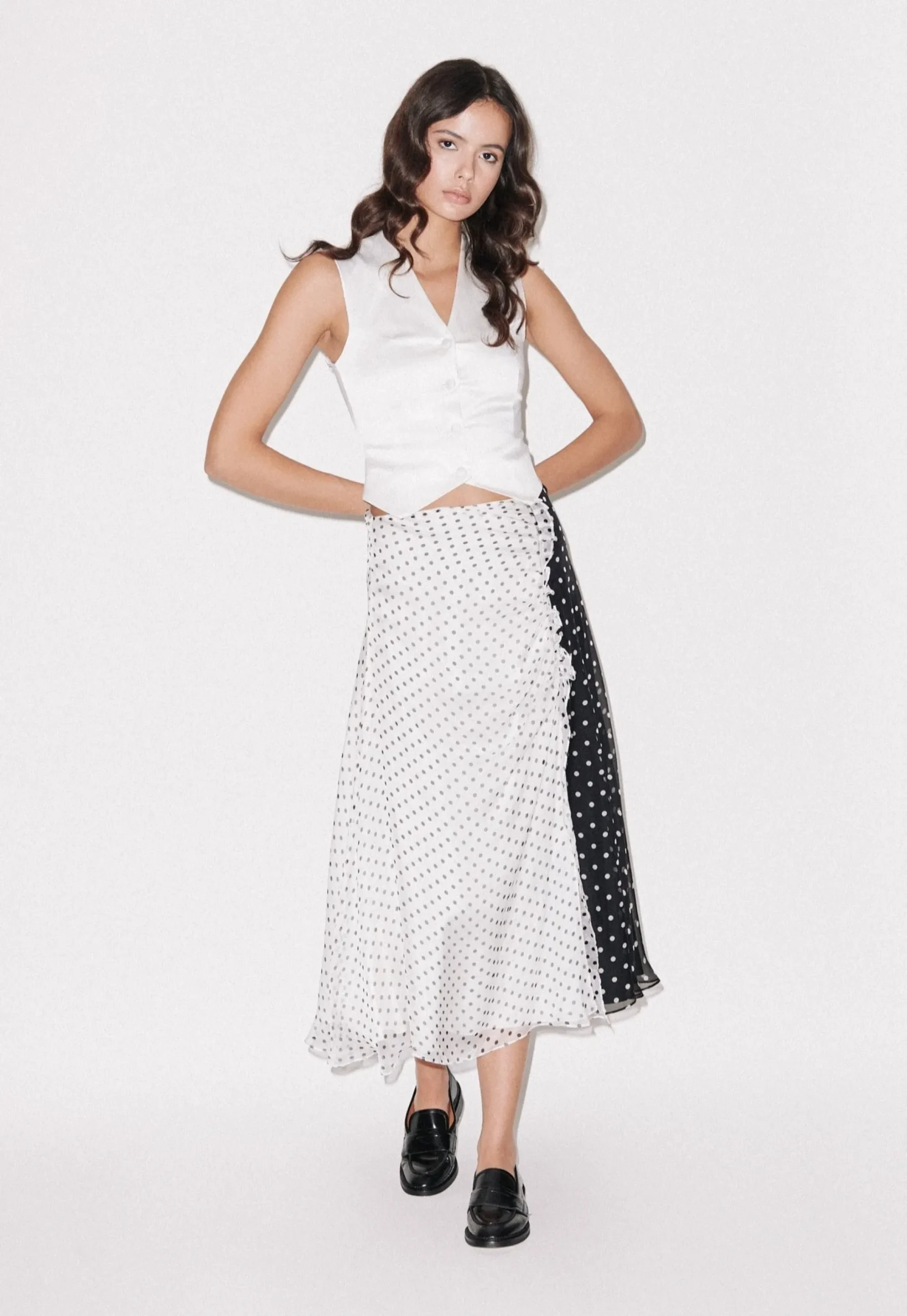 House of Holland Polka Gathered Midi Skirt