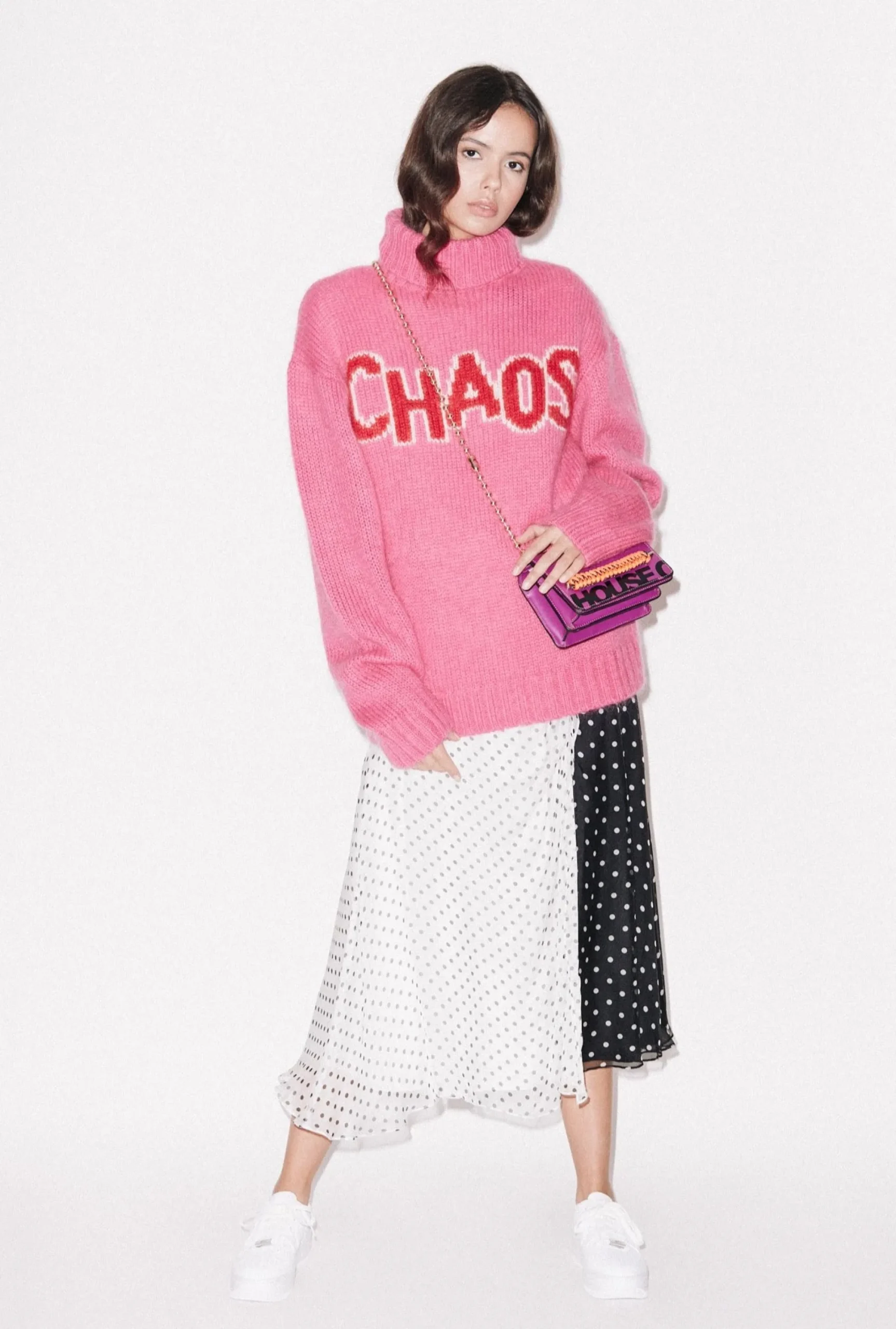 House of Holland Polka Gathered Midi Skirt