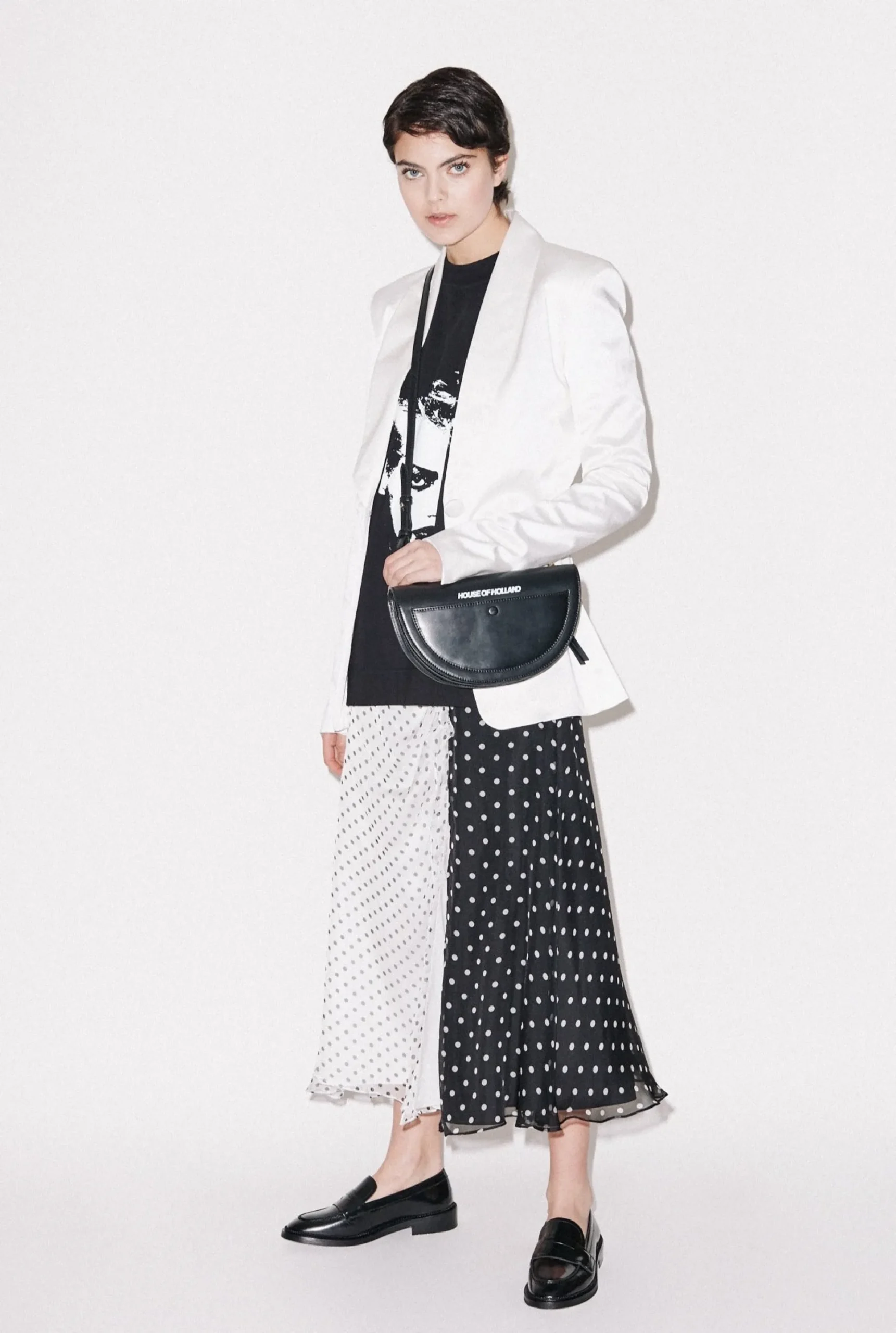 House of Holland Polka Gathered Midi Skirt
