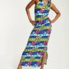 House of Holland Printed Multicolour Maxi Dress With Cut Out Details