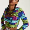 House of Holland Printed Multicolour Crop Top With Cut Out Details