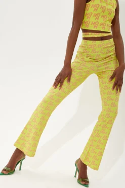 House Of Holland Printed Jersey Trousers In Yellow