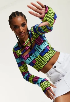 House of Holland Printed Multicolour Crop Top With Cut Out Details