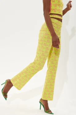 House Of Holland Printed Jersey Trousers In Yellow