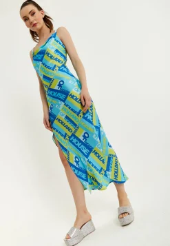 House Of Holland Printed Cowl Neck Midi Dress