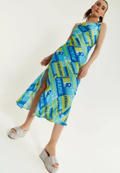 House Of Holland Printed Cowl Neck Midi Dress