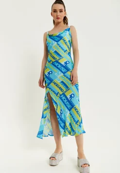 House Of Holland Printed Cowl Neck Midi Dress