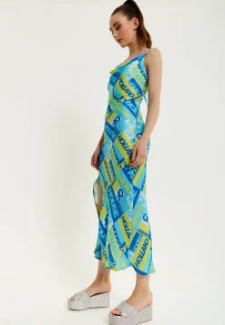 House Of Holland Printed Cowl Neck Midi Dress