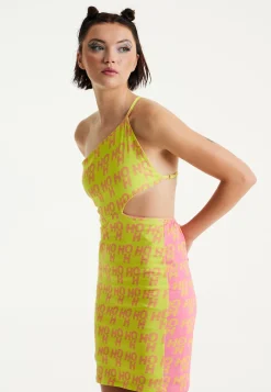 House Of Holland Printed Jersey Mini Dress In Contrast Colours