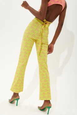 House Of Holland Printed Jersey Trousers In Yellow