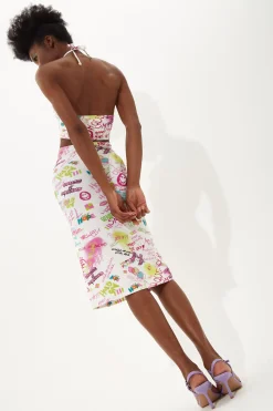 House Of Holland Printed Jersey Midi Dress With Knot Front And Cut Out